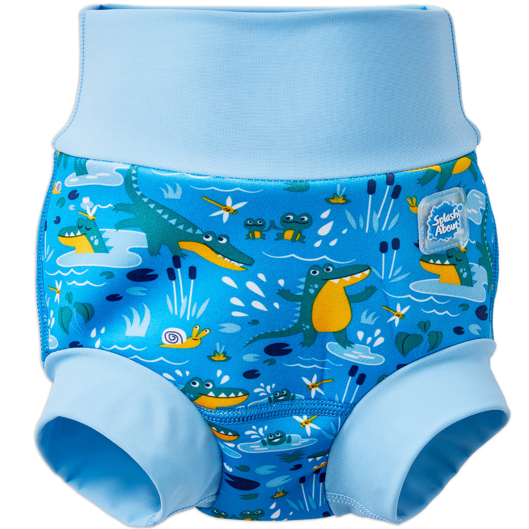 Blue baby swim diaper in crocodile print