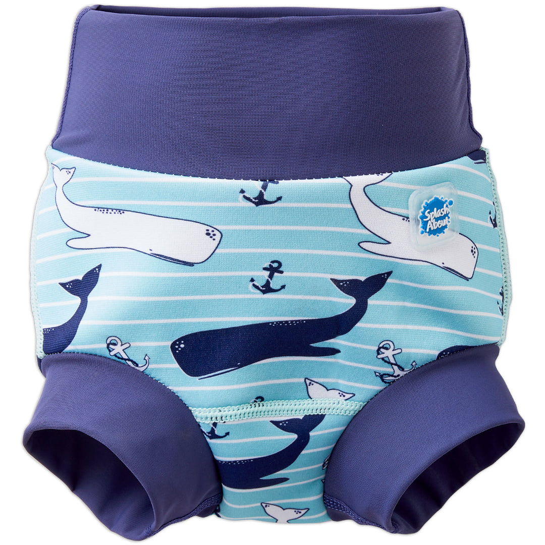 Baby swim nappy in blue vintage whale print