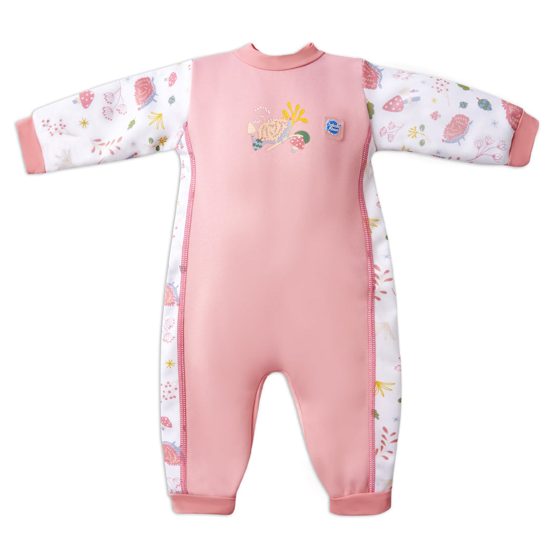 Warm baby wetsuit in forest print with collar and cuffs