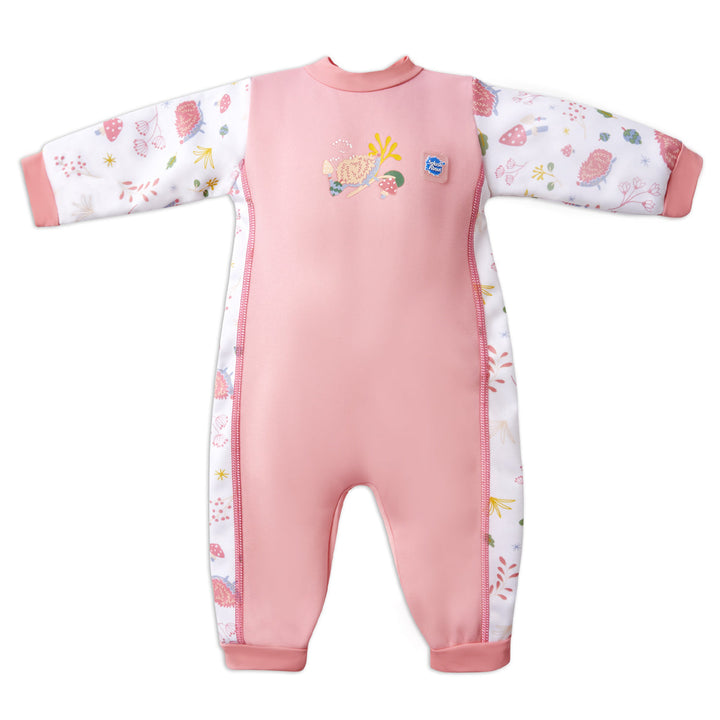 Warm baby wetsuit in forest print with collar and cuffs