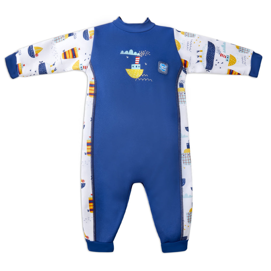 Warm baby wetsuit with boats
