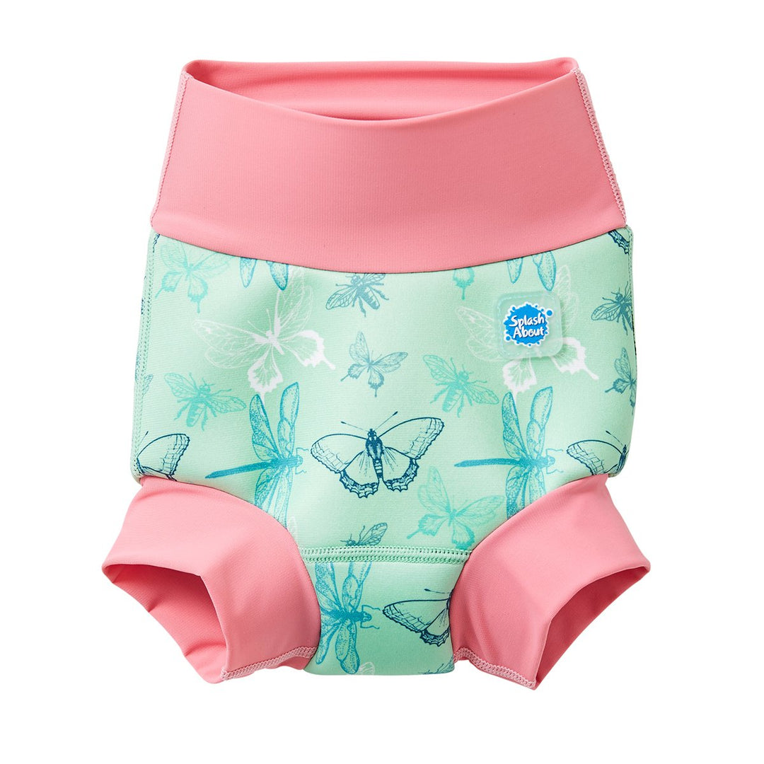 Baby swim nappy in pink and green dragonfly print
